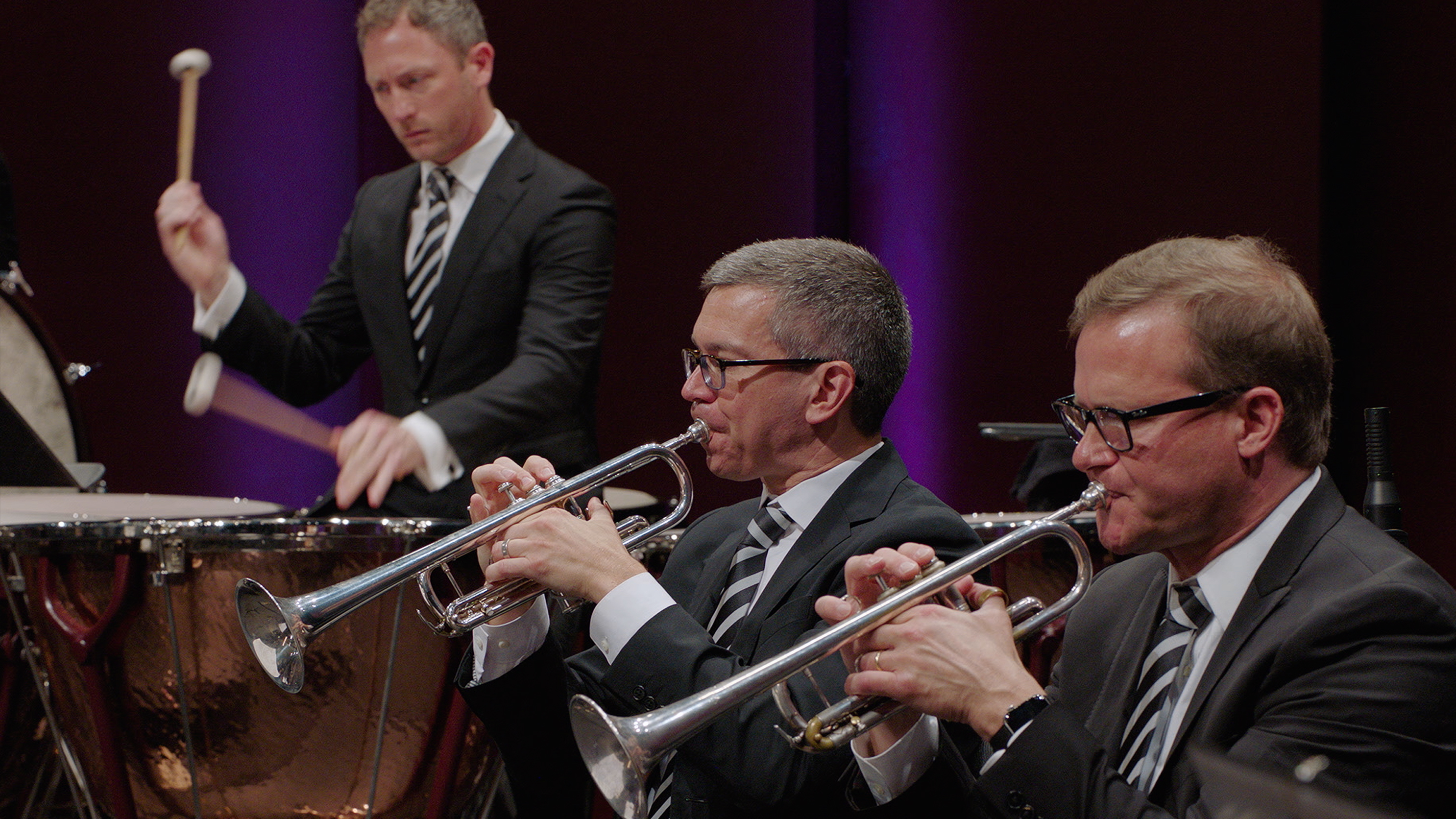 All-Star Orchestra timpanist Edward Stephan, trumpets Chris Martin and Raymond Riccomini